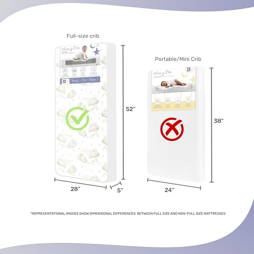 Dream On Me Twilight 5” 2-in-1 Breathable Spring Coil Crib and Toddler Bed Mattress Firm, Plush with Reversible Design I Greenguard Gold and JPMA Certified, White