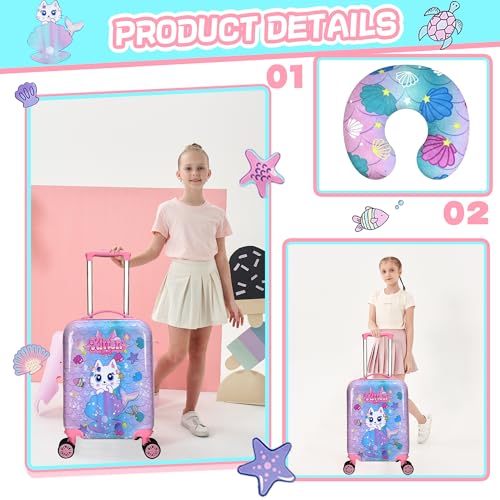 Kid’s Luggage Set 2 Piece Suitcase Set 16’’ Hardside Luggage with Spinner Wheels Girls Boys Carry on Toddler Luggage Travel Rolling Luggage Carry on Luggage Airline Approved Football