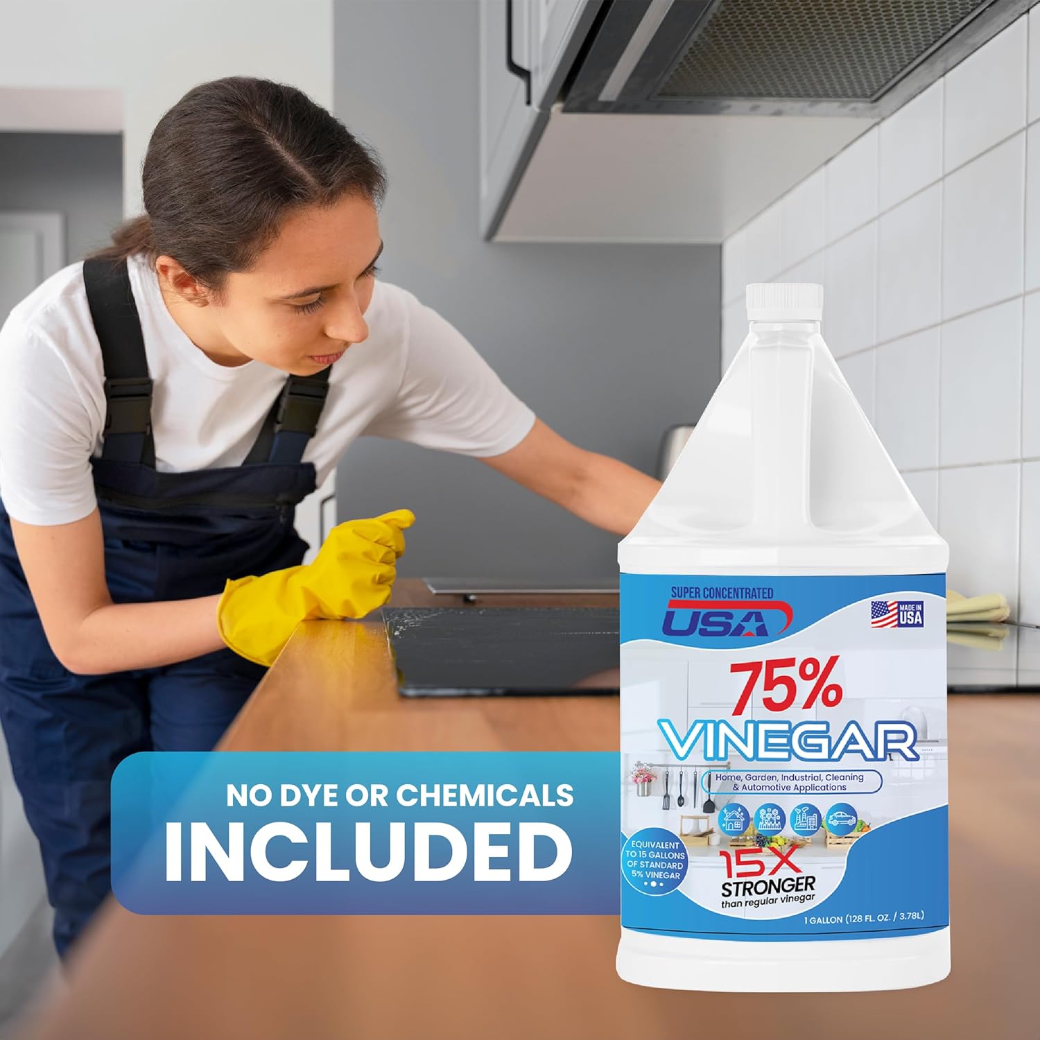 75% Pure Vinegar - Dilutes to 15 Gallons - 15x Power Industrial Cleaning Vinegar - 1 Gallon Concentrated Cleaner