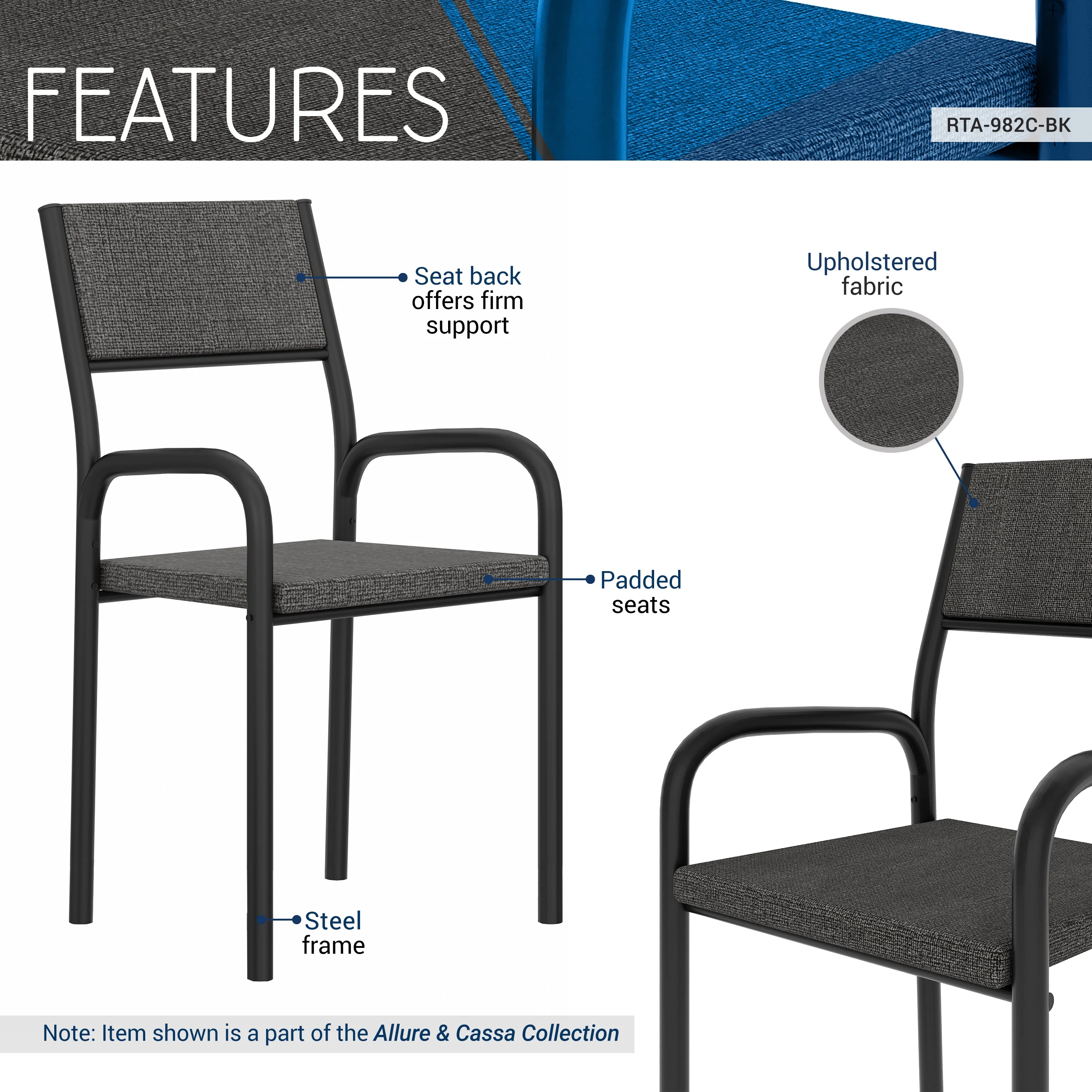 Techni Mobili  Visiting Office  Desk Chair with Metal Frame , Fixed Armrest, Black