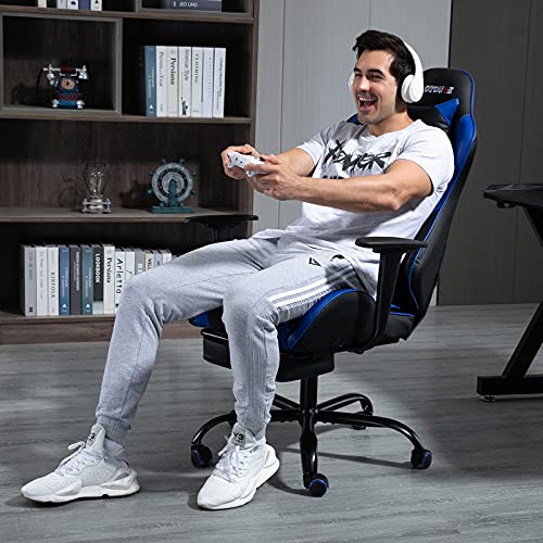 Massage Gaming Chair w/Footrest, Ergonomic High Back PC Chair w/Headrest and Lumbar, PU Swivel Home Desk Office Chair, Black