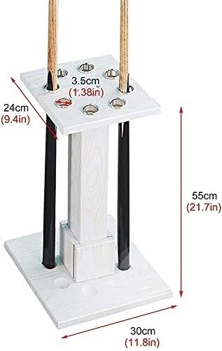 Freestanding White Wooden Pool Cue Rack Stand - Holds 8 Cues, Easy Assembly Billiard Cue Holder, Multi-Functional Storage for Home, Game Room, and Club