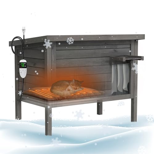 GDLF Outdoor Feral Cat House Heated Cat Shelter with 100% Insulated All-Round Foam Weatherproof for Multiple Felines 34.5