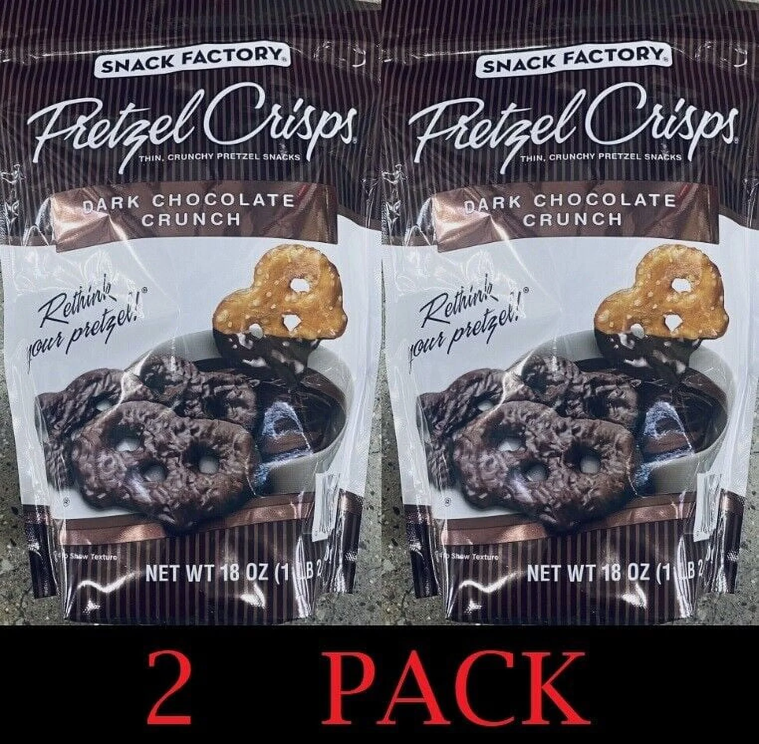 2x Snack Factory Pretzel Crisps Dark Chocolate Crunch 18 oz Bag NEW - 2 PACK