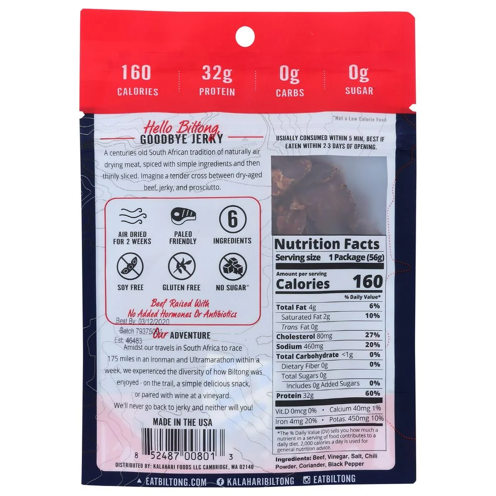 Kalahari Biltong - Spicy Peri Peri, 2 Ounce -- 8 per case