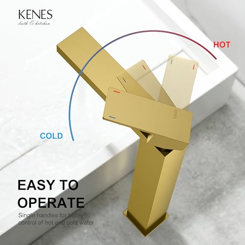 KENES Brushed Nickel Vessel Sink Facuet Single Handle Tall Bathroom Sink Faucet Vanity Bathroom Faucet Basin Mixer Tap with Water Supply Hose and Pop Up Sink Drain, LJ-9031A