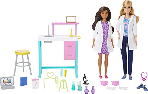 Barbie Careers Playset, Science Lab with 2 Scientist Fashion Dolls, Bench & 10+ Accessories
