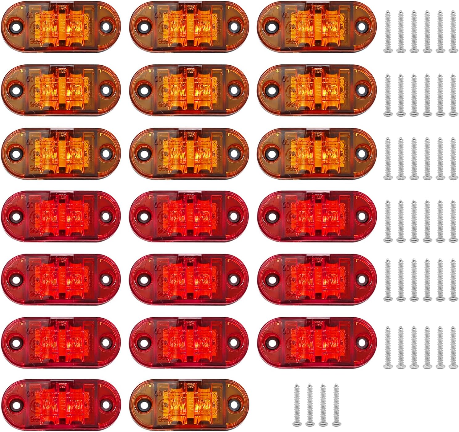20Pcs Trailer Marker Lights 2.5 Inch 2 Diode Trailer Marker LED Clearance Lights Oval Trailer Side Marker Light Waterproof Trailer Running Lights for Vehicles Truck RV Camper (Amber, Red)