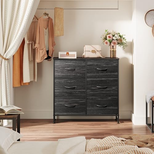 WLIVE White Dresser for Bedroom, 6 Drawer Double Dresser, Fabric Storage Tower with Fabric Bins, Chest of Drawers for Closet, Living Room, Hallway