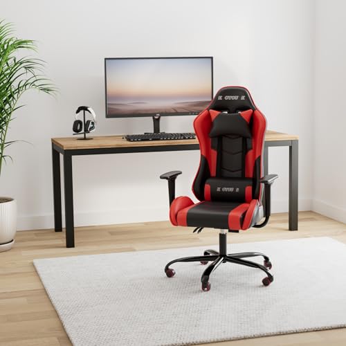 ECOTOUGE PC Massage Gaming Chair with Footrest Ergonomic Office Desk Chair Racing PU Leather Recliner Swivel Rocker with Headrest and Lumbar Pillow, Blue