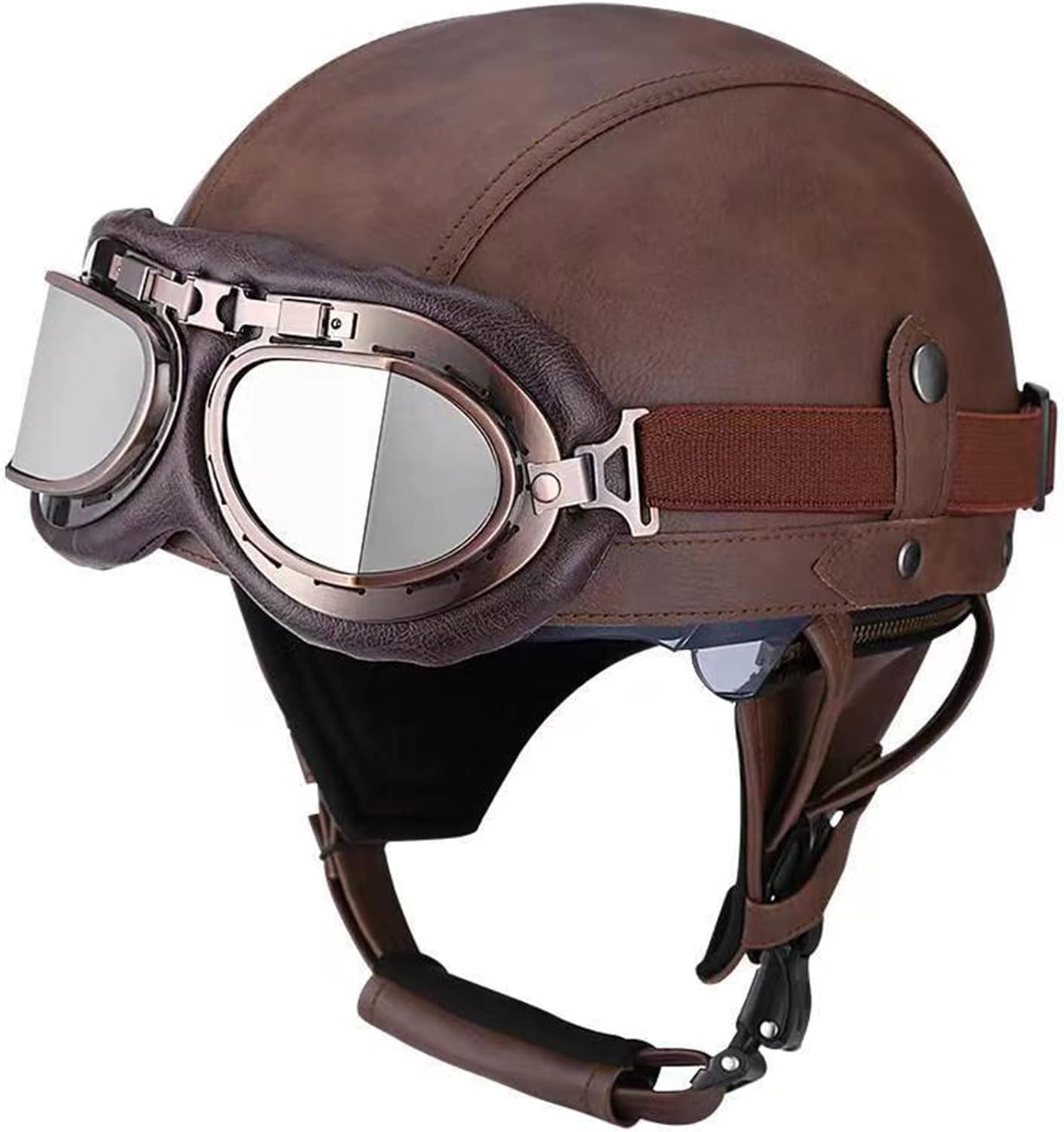 Retro Street Motorcycle Helmet for Men & Women Classic Vintage Open Face Leather Half Helmet DOT Certified for Cruiser Moped Chopper Jet Scooter ATV, Brown (53-60cm)