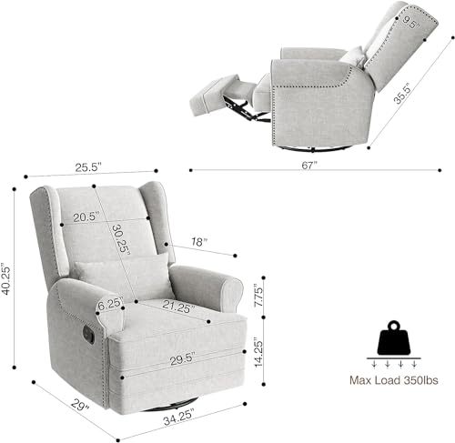 Swivel Nursery Glider Recliner, Comfy Upholstered Glider Chair with Lumbar Pillow and Footrest, Swivel Rocking Chair for Living Room, Beige
