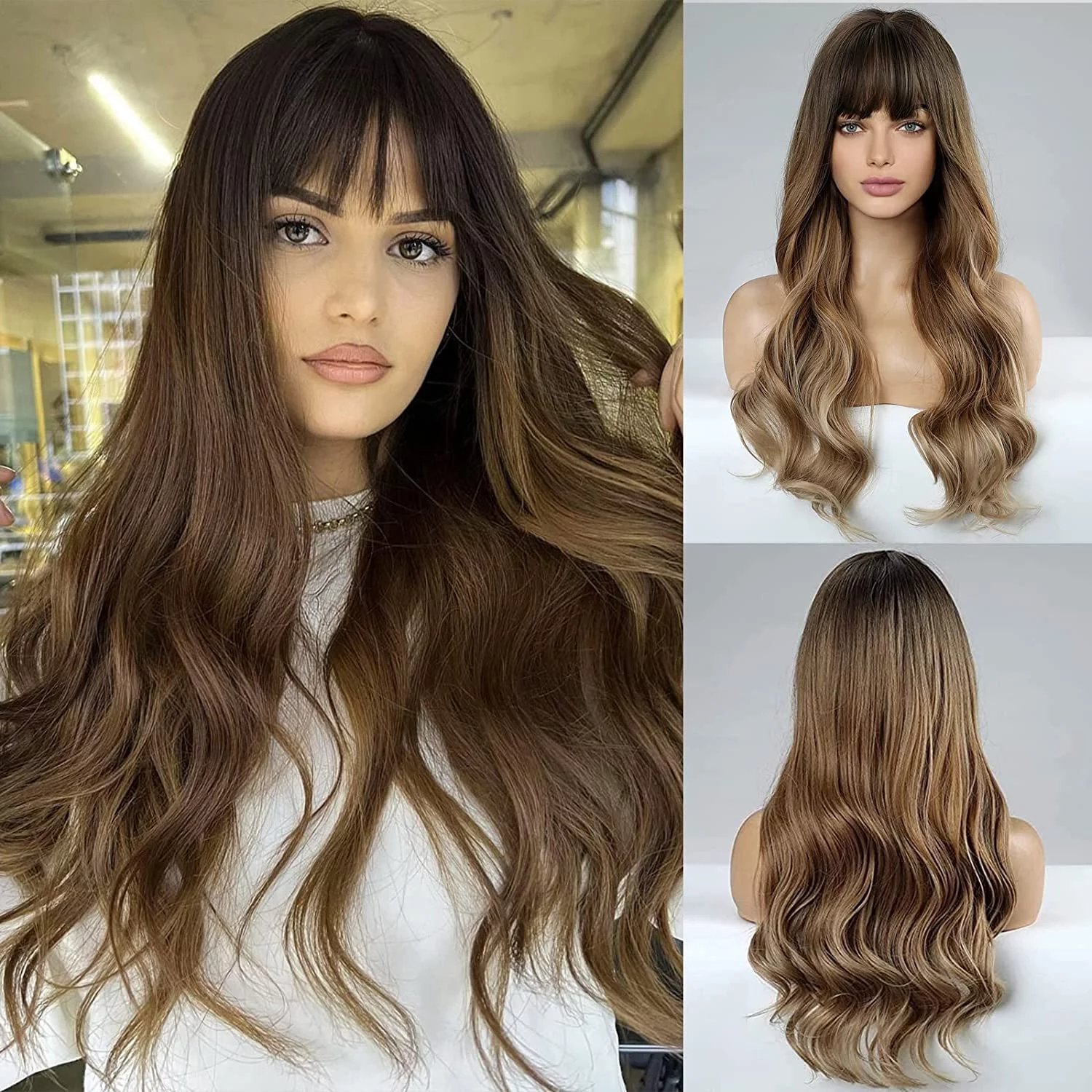 Long Wave Wigs for Women Girls Natural Wave Middle Part Hair Heat Resistant Fibre Synthetic Wigs Women's Wig Daily Use Natural looking A11
