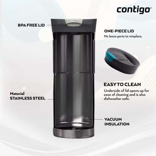 Contigo Byron Snapseal Travel Mug, Stainless Steel Thermal Mug, Vacuum Flask, Leakproof Tumbler, Coffee Mug with BPA Free Easy-Clean Lid, 590 ml, Black