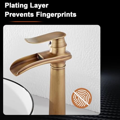 Bathroom Vessel Sink Faucet, Waterfall Oil Rubbed Bronze Bathroom Faucet, Vessel Faucet, Tall Body 1 Hole Single Handle with Pop Up Drain Combo Vanity Mixer Tap Basin Bowl Sink