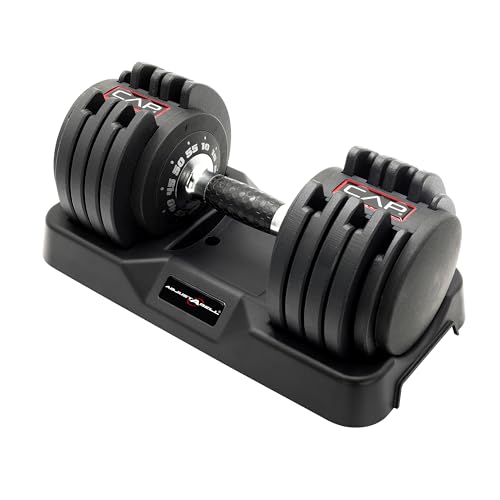 CAP Barbell ADJUSTABELL Adjustable Round Dumbbell Weights - Singles & Pairs | 12.5 lb, 25 lb & 55 lb | Multiple Handle Options
