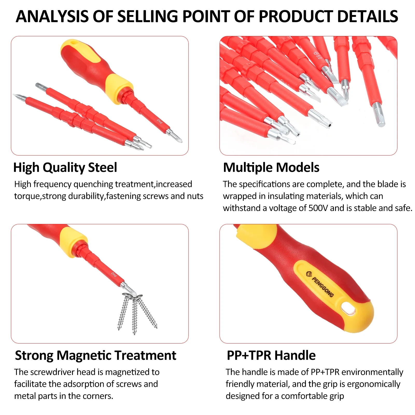 PENGGONG Screwdriver suits,Test Pencil 9714B Premium Professional Set 500V Set 12Pcs Premium - Professional Tool All-in-One Premium Handle All-in-One Premium Set 12Pcs Tool 500V Non-Slip Handle