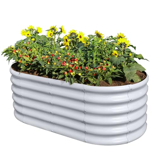 Land Guard 4×2×1.5ft Galvanized Raised Garden Bed Kit, Galvanized Planter Garden Boxes Outdoor, Oval Large Metal Raised Garden Bed for Vegetables……… (Classic Silver