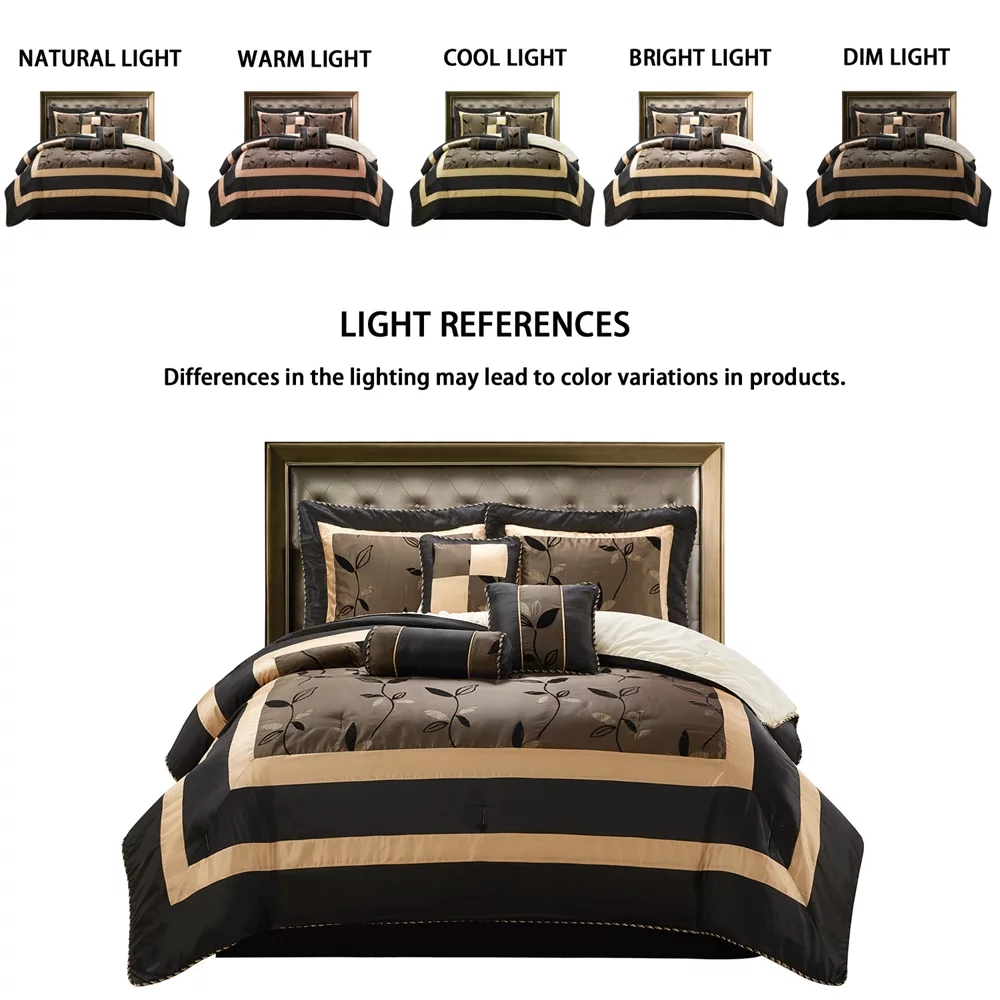 Lanco Arielle Classic Floral 7-Piece Bedroom Bedding Comforter Set, Brown/Bronze, Bed Size King, 100% Polyester Fill