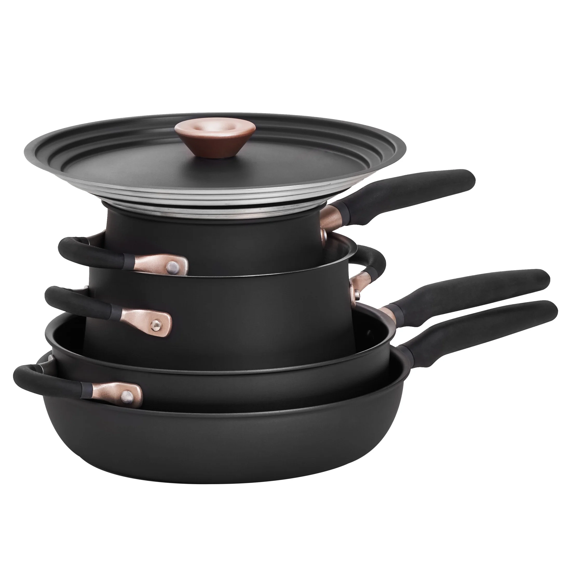 Meyer Accent 6 Piece Hard Anodized and Stainless Steel Pots and Pans Set, Matte Black