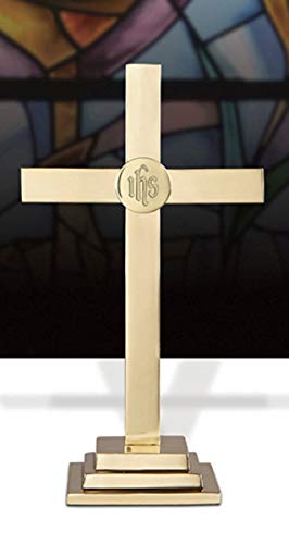 Sudbury Brass Classic Altar Cross with IHS Emblem, 15 Inch