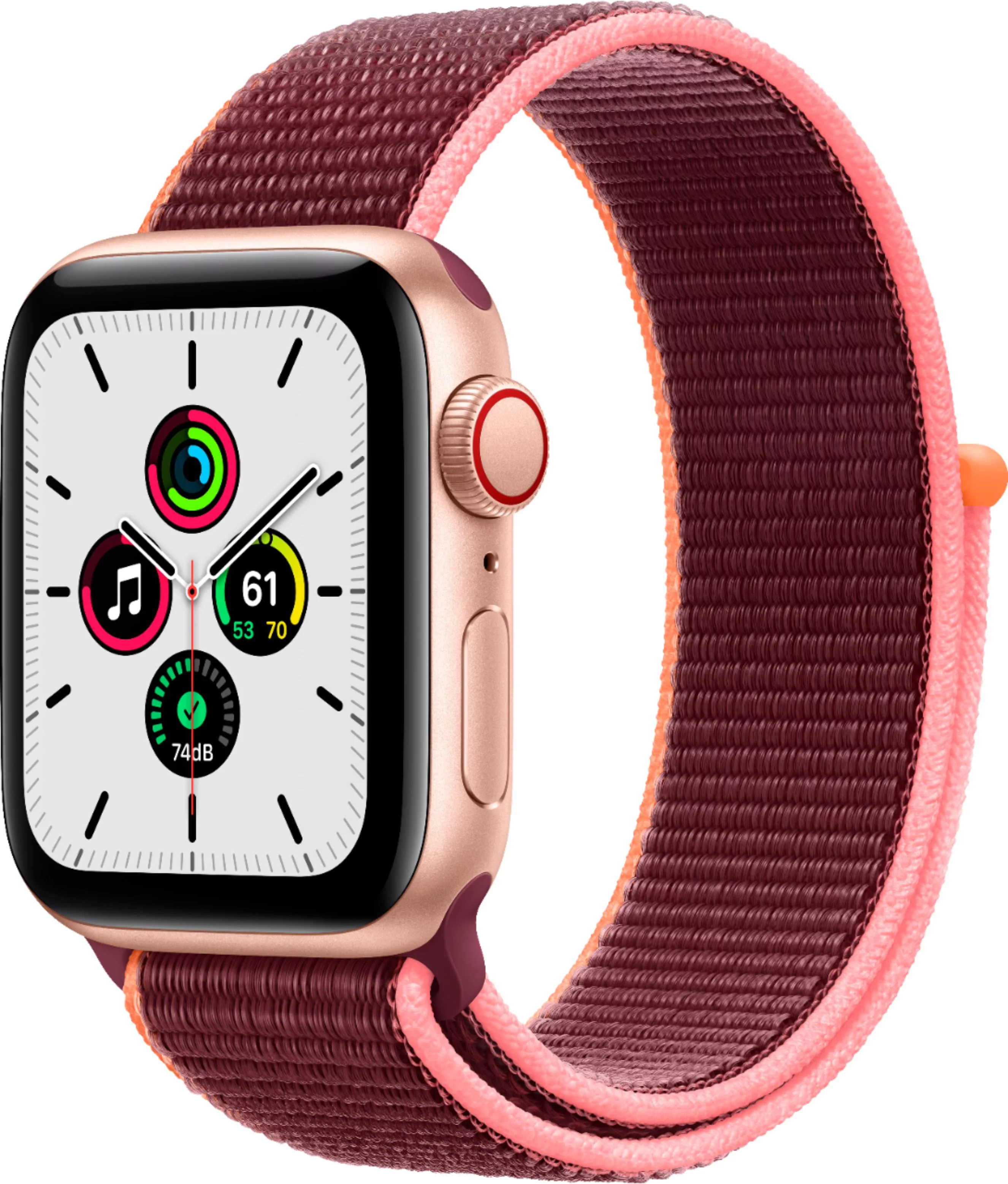 Restored Apple Watch SE Cell 44mm Gold Aluminum - Plum Sport Loop MYEQ2LL/A (Refurbished)