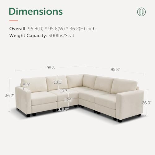 HONBAY Corduroy Modular Sectional Couch with Storage L-Shaped Sectional Couches for Living Room 6 Seater Modular Sofa, Dark Gray
