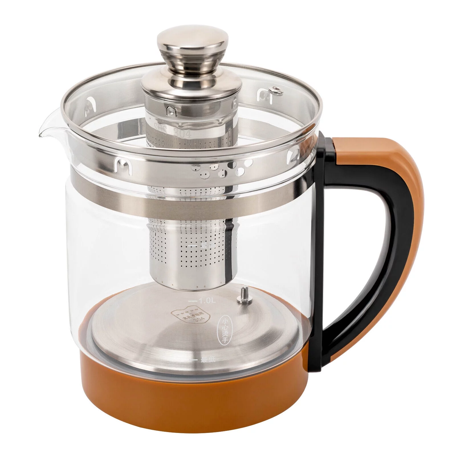 Electric Kettle 1.8L Electric Health Pot Automatic Kettle Health Pot,Tea Maker, Black Flower Tea, Kitchen Kettle Tea Pot 110V 800W Multifunction Food-Grade Stainless Steel (Brown)