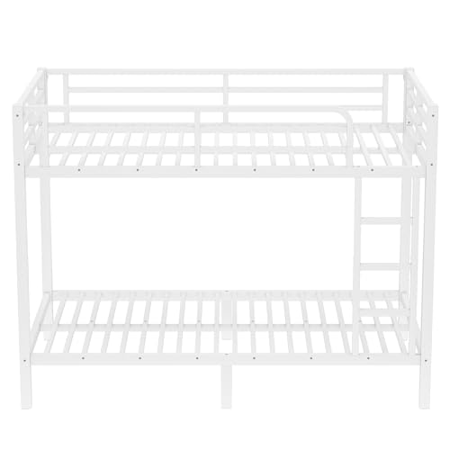 Heavy Duty Bunk Bed Frame with Ladder, Twin XL Over Twin XL Bunk Beds with Safety Guardrails, Adults Bunk Beds with Noise-Reducing Rubber Stoppers, Easy Assemble, Black