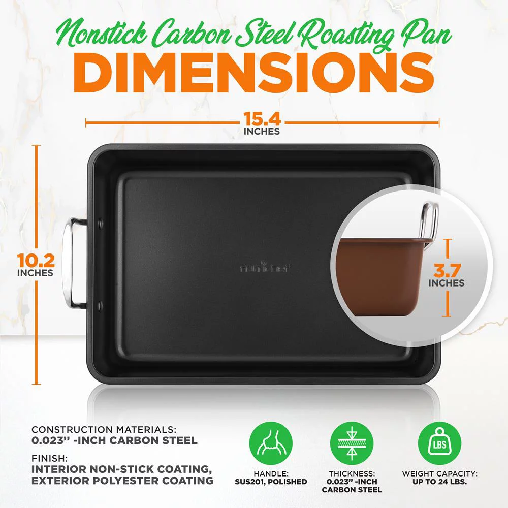 NutriChef Non-Stick Carbon  Roasting Steel Pan with Wire Handle