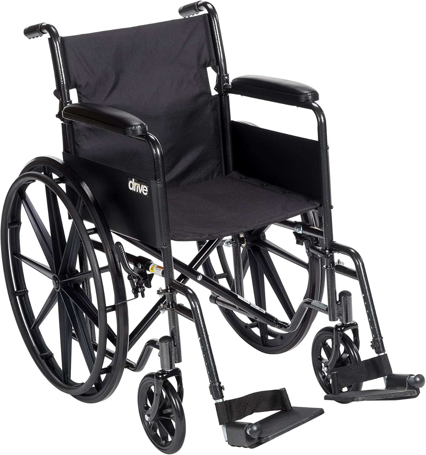 Drive Medical SSP118FA-SF Silver Sport 1 Folding Transport Wheelchair with Full Arms and Removable Swing-Away Footrest & 11148-1 Folding Steel Bedside Commode Chair
