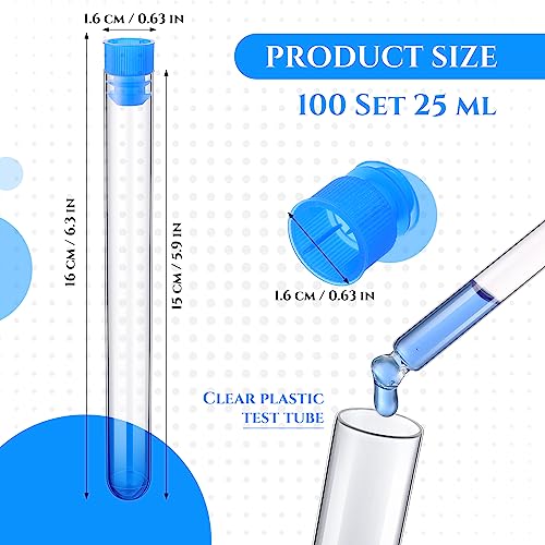 Hoteam 100 Pcs Clear Test Tubes with Lids Plastic Tube Plastic Vials for Scientific Experiments Party Supplies Birthday Candy Storage Seed Beads Powder Spice Liquid (White Lid,16 x 150 mm)