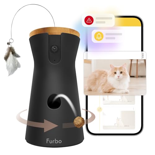 Furbo 360° Cat Camera - Unlock Camera & Smart Features w/Paid Plan: Home Security & Pet Safety Alerts, Rotating Treat Dispenser w/Speaker, Smart Cam w/Phone App (Subscription Required, 3mo Minimum)