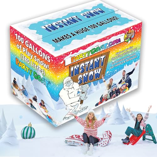 PARTY GOAT Instant Snow Powder for Sensory Play & Decor. 18oz Makes 7 Gallons of Fake Snow. Up to 400 Aritifical Snowballs. Outdoor & Indoor use. Just Add Water. Magic Fun for Kids