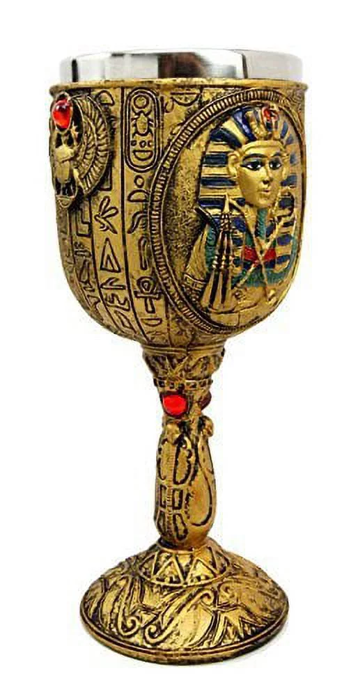 Ebros Ancient Egyptian Wine Goblet In Golden Hieroglyphic Design With Gods Of Egypt Face 6oz 7