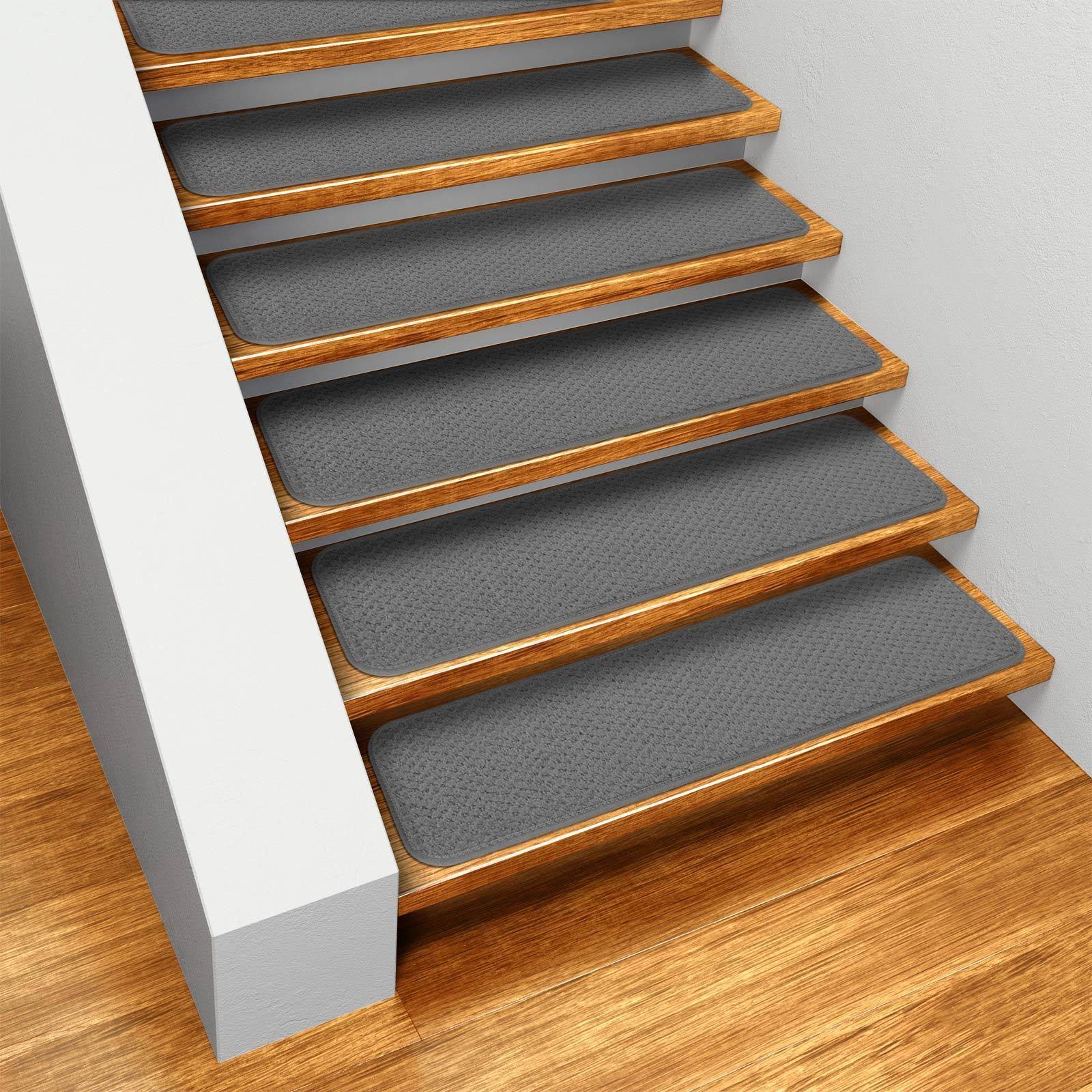 Set of 15 Skid-Resistant Carpet Stair Treads - Gray - 9 in. x 36 in.