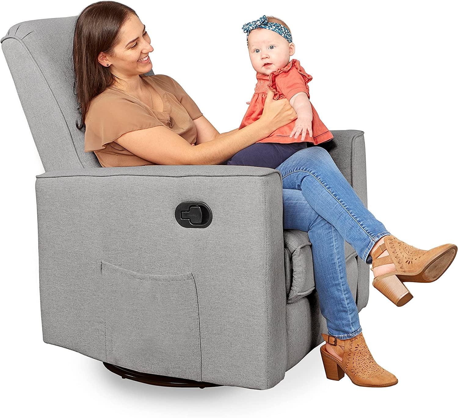 Evolur Raleigh Glider Recliner Light Grey with High Backrest Support, Durable Polyester Fabric