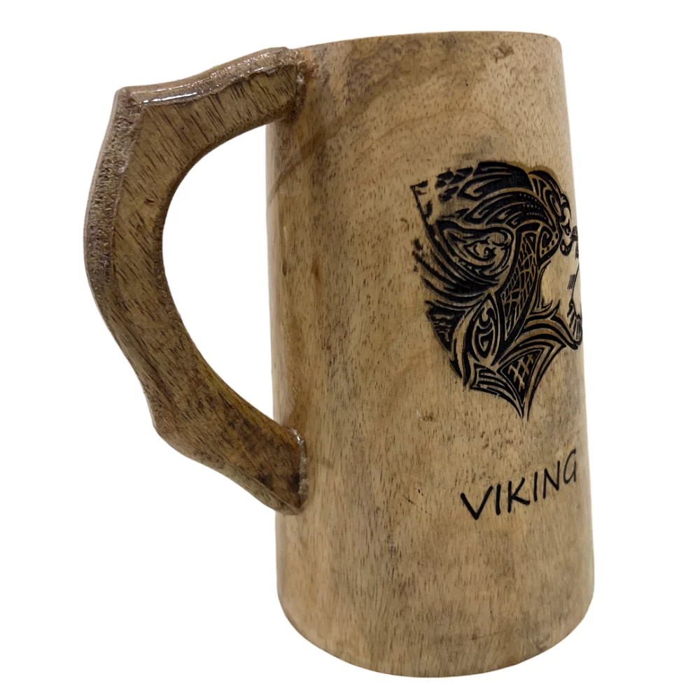 CollectiblesBuy Vintage Engraved Style Medieval Inspired Wooden Beer Mug Viking Wood Tankard Handcrafted Ale Tankard - Includes Medieval Gift