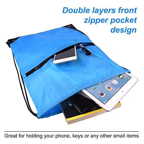 KUUQA 12Pcs Drawstring Backpack Bags Bulk with Zipper Pocket and Headphone Hole（Black）