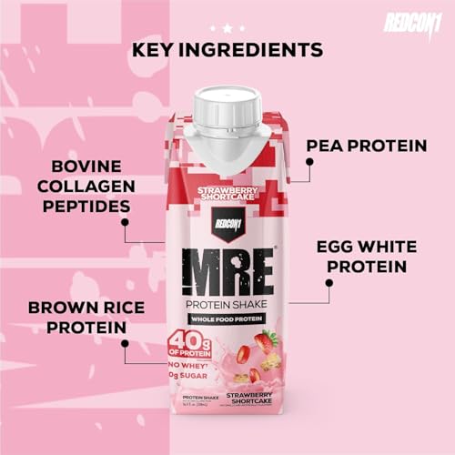 REDCON1 MRE Ready to Drink Protein Shakes, Cookies & Cream - Lactose + Whey Free RTD Protein Made with Real Whole Food Protein Blends - Keto-Friendly and Easy to Digest Nutritional Shake (12 Pack)