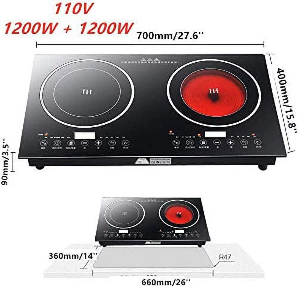 TFCFL 2400W Electric Cooker Cooktop Double Burner Countertop 110V Black