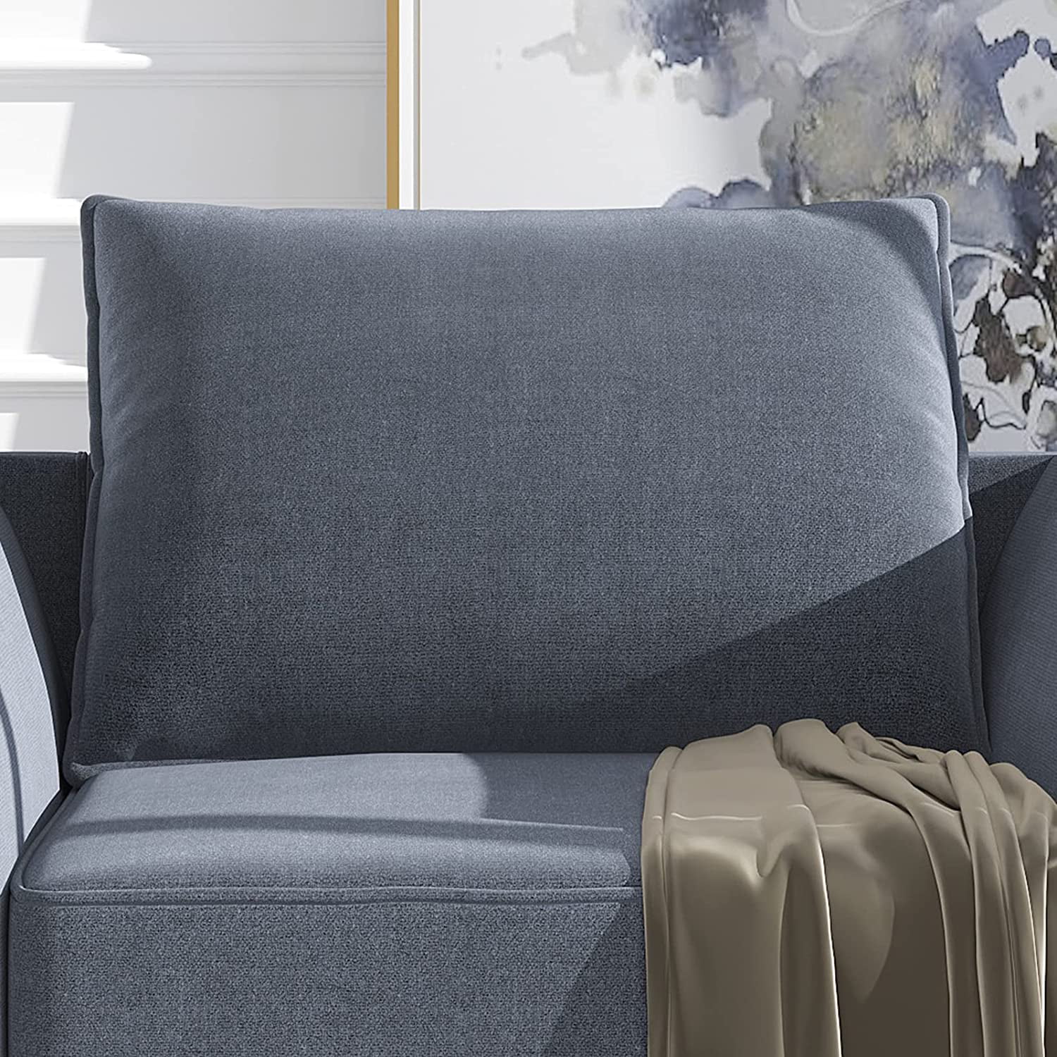 HONBAY Upholstered Fabric Accent Chair Leisure Chairs w/ Pillow, Bluish Gray