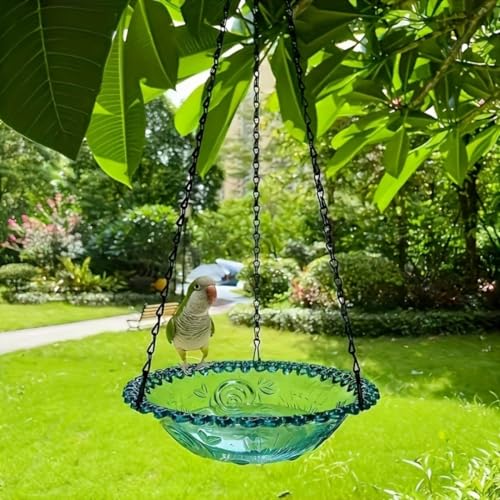 Hanging Bird Bath Outdoor Birdbath Bowl Hanging Bird Feeder Tray for Garden Patio Backyard Decor Gift for Bird Lovers (Blue)