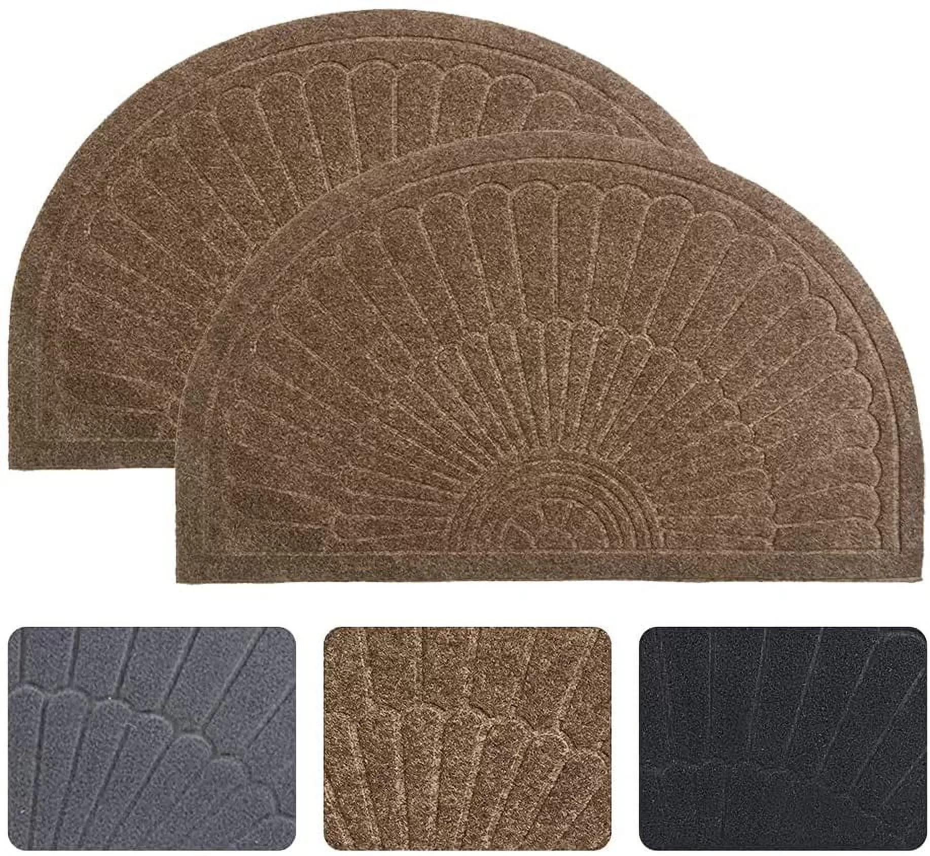 Half Round Front Door Mat Inside Doormat Outdoor Entry Mat Non Slip Mud Dirt Trapper Mat Indoor Entrance Mat Rug Washable (Coffee-2pcs)