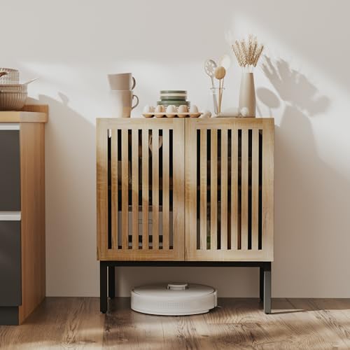 Grille Buffet Cabinet with Storage, Sideboards 2 Doors with Metal Base and Adjustable Shelf for Kitchen, Coffee Bar, Dining Room, Entryway, Hallway,Living Room