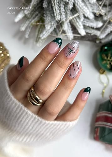 Semi Cured Gel Nail Strips (French Snowflake), Christmas, 20 Pcs Gel Nail Wraps, Stickers, Salon Quality, Long Lasting, Works with Any UV Lamps