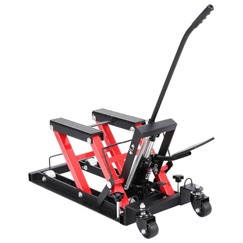 Motorcycle Jack-1500 Lbs Capacity - Heavy Duty Motorcycle Lift with Foot Pedal & 4 Locking Wheels, Portable Hydraulic ATV/UTV Hoist Stand, Stable Lift Table for Harley, Cruiser, Dirt Bike, Powersport