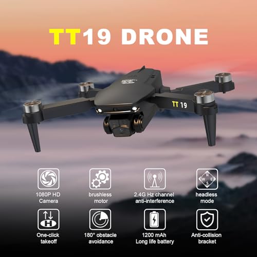 TT19 Foldable 1080P Drone with Camera for Adults, 270° Obstacle Avoidance, Brushless Motor Drones RC Quadcopter with Optical Flow Positioning, Level 3 Wind Resistance, Altitude Hold, Orange