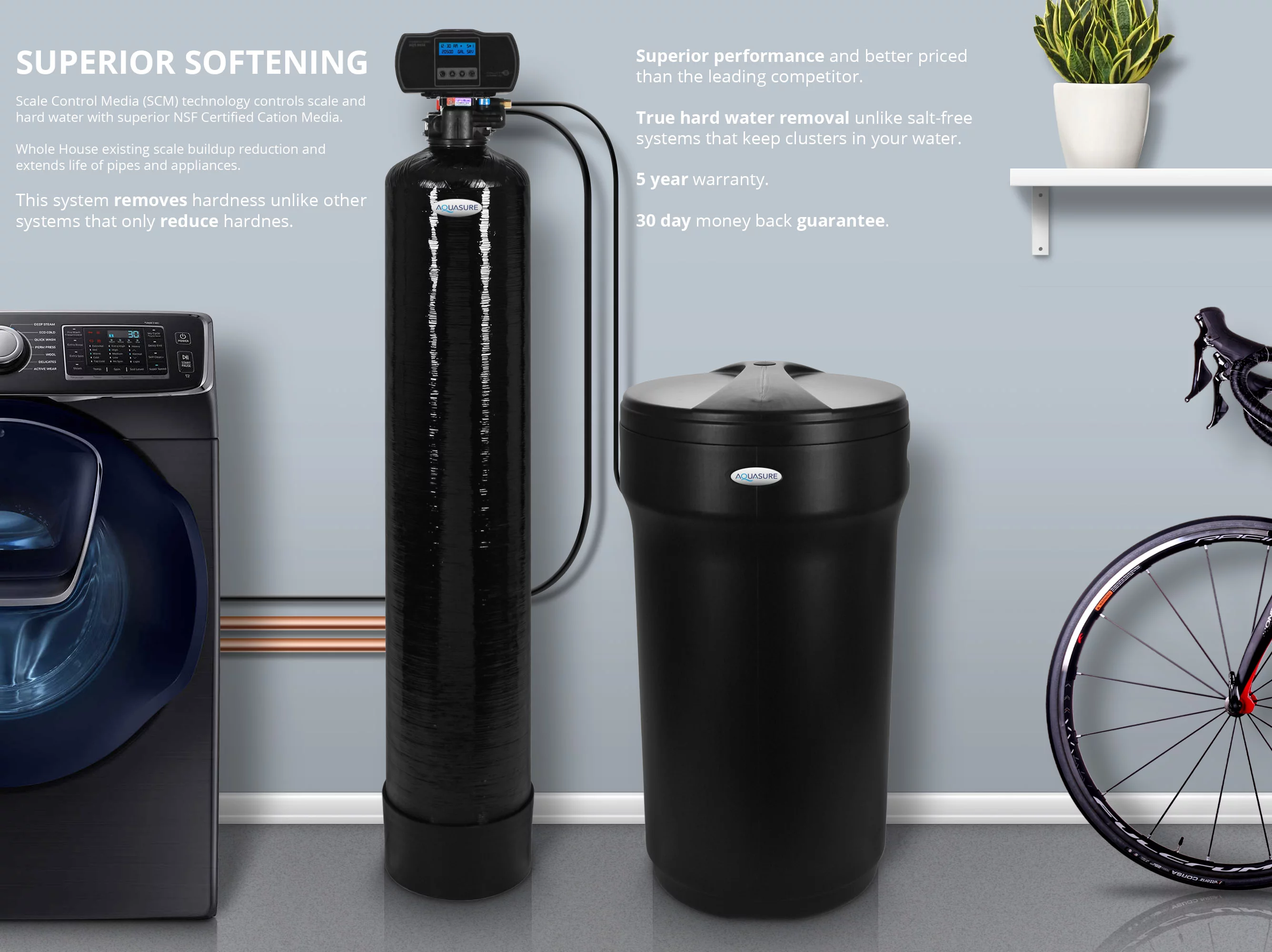 Aquasure Water Softener System Whole House Digital, 2-4 Bathrooms 64,000 Grains
