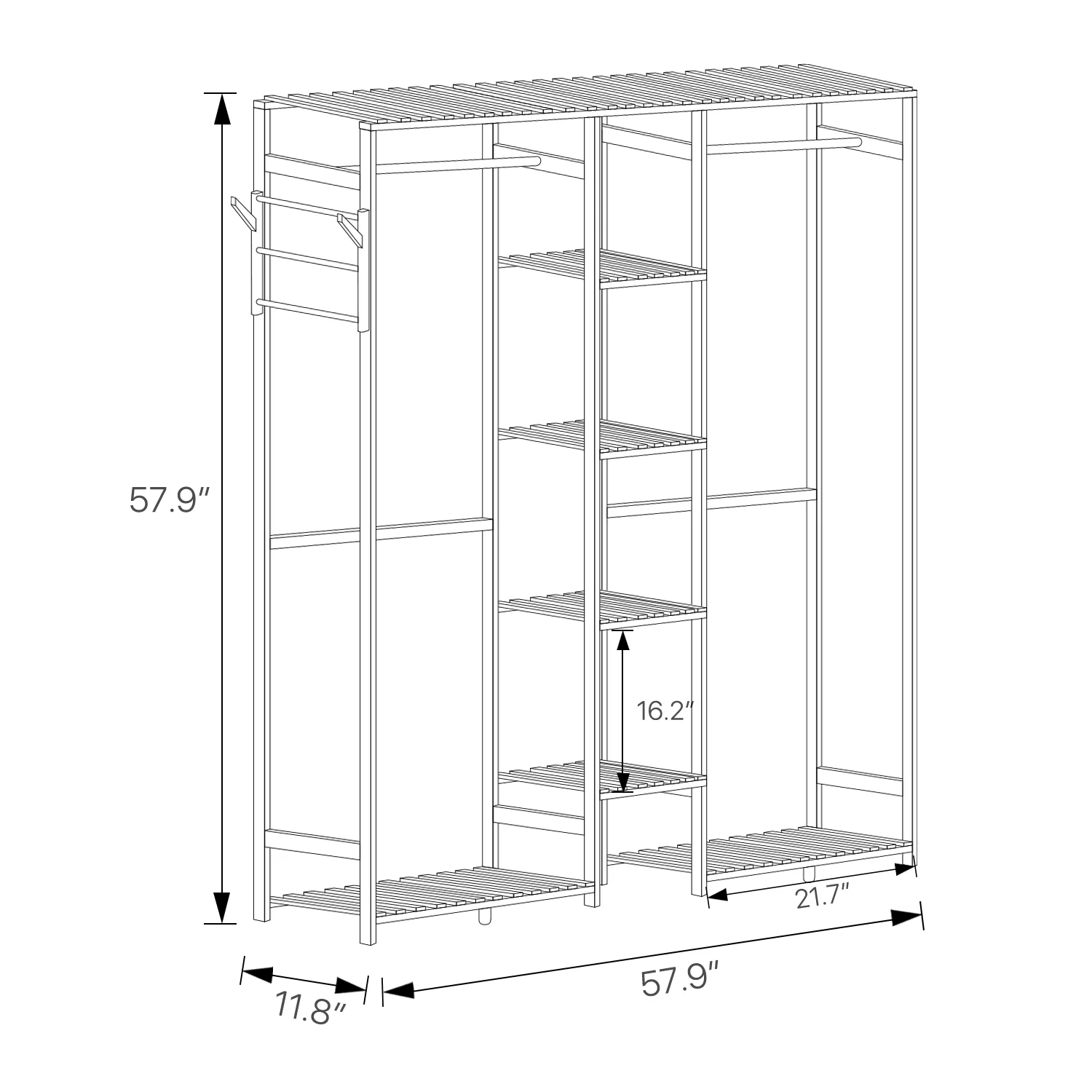 MoNiBloom Bamboo 6 Tiers Coat Pants Rack, Modern Closet Storage Wardrobe, Hat Hooks, Brown, for Bedroom